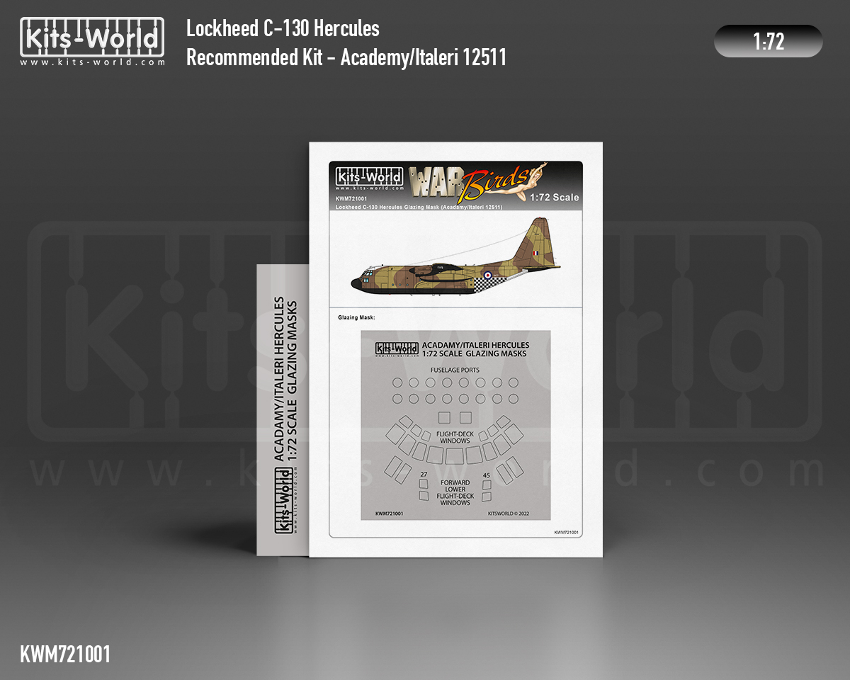Kitsworld Kitsworld 1:72 Paint Mask Lockheed C130H Hercules KWM72001 Lockheed C130 Hercules Canopy/Wheels Mask - Recommended Kits Academy, Italeri. 